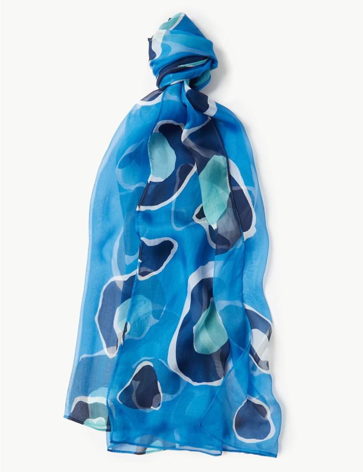Marks & Spencer Pure Silk Animal Print Scarf Blue Mix