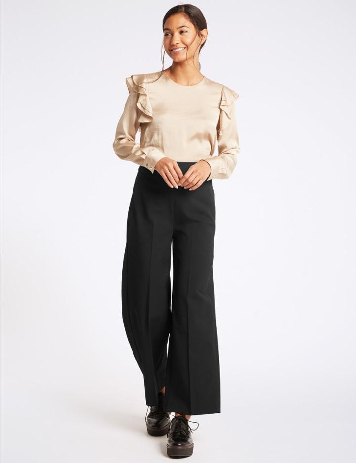 Marks & Spencer Ankle Grazer Flat Front Wide Leg Trousers Black