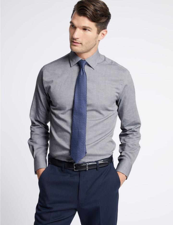 Marks & Spencer Cotton Rich Tailored Fit Oxford Shirt Navy