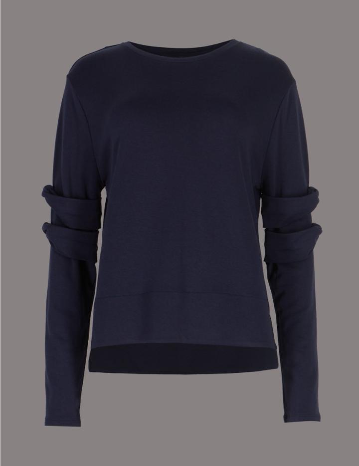 Marks & Spencer Knot Sleeve Round Neck T-shirt Navy