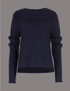Marks & Spencer Knot Sleeve Round Neck T-shirt Navy