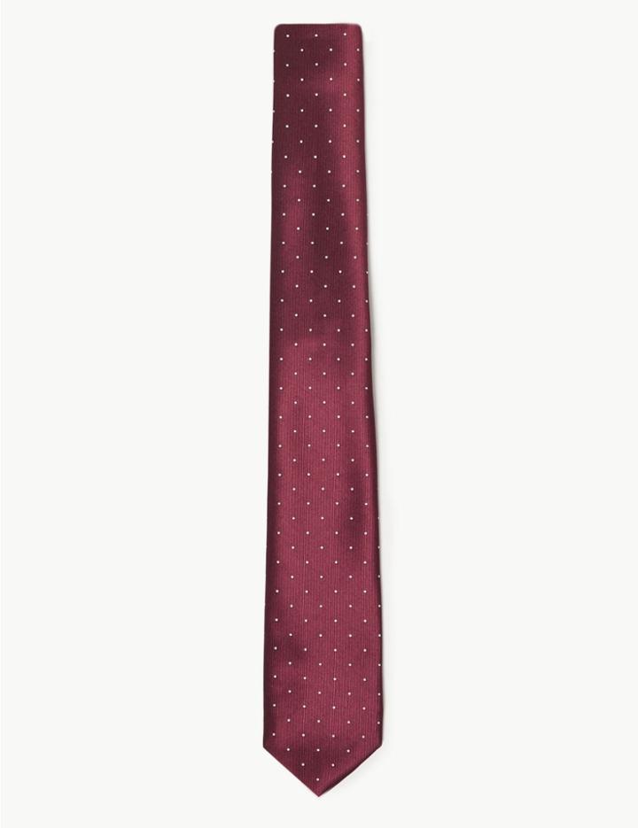 Marks & Spencer Twill Skinny Polka Dot Tie Burgundy