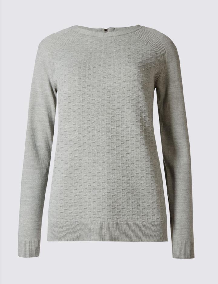 Marks & Spencer Dotty Textured Jumper Silver Grey