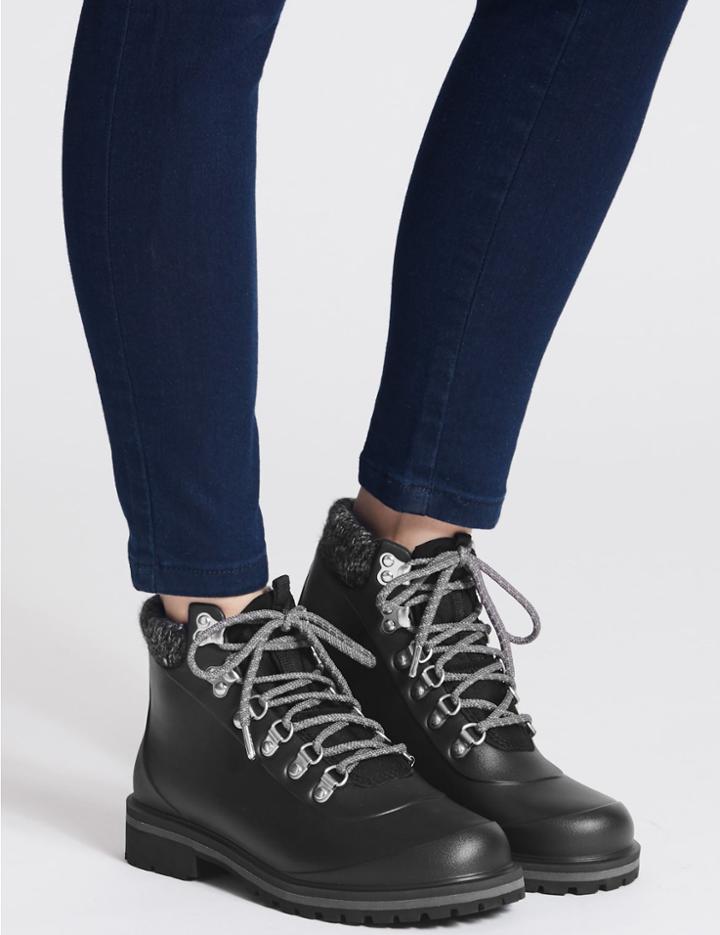 Marks & Spencer Block Heel Lace-up Ankle Boots Black