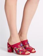 Marks & Spencer Angular Heel Embroidered Mule Shoes Red