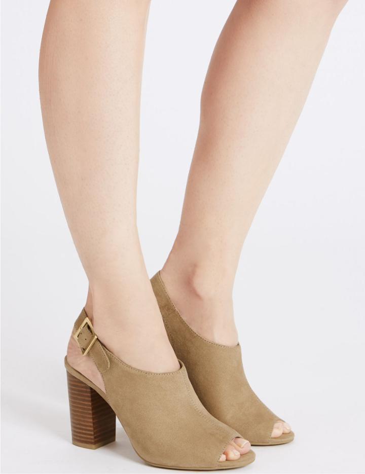 Marks & Spencer High Front Block Heel Slingback Sandals Sand