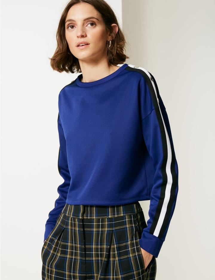 Marks & Spencer Tipped Round Neck Long Sleeve Sweatshirt Cobalt