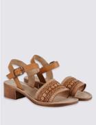 Marks & Spencer Wide Fit Leather Block Heel Sandals Tan