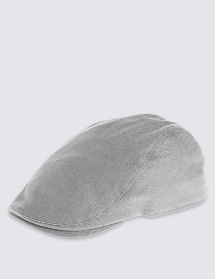 Marks & Spencer Pure Linen Cool & Fresh&trade; Checked Flat Cap Grey