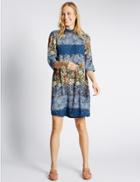 Marks & Spencer Ditsy Floral Print &frac34; Sleeve Swing Dress Blue Mix
