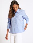 Marks & Spencer Pure Cotton Press Stud Long Sleeve Shirt Chambray