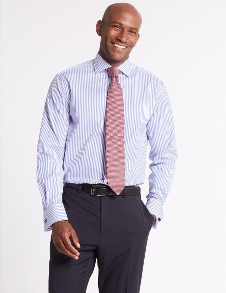 Marks & Spencer Pure Cotton Easy To Iron Tailored Fit Shirt Blue Mix