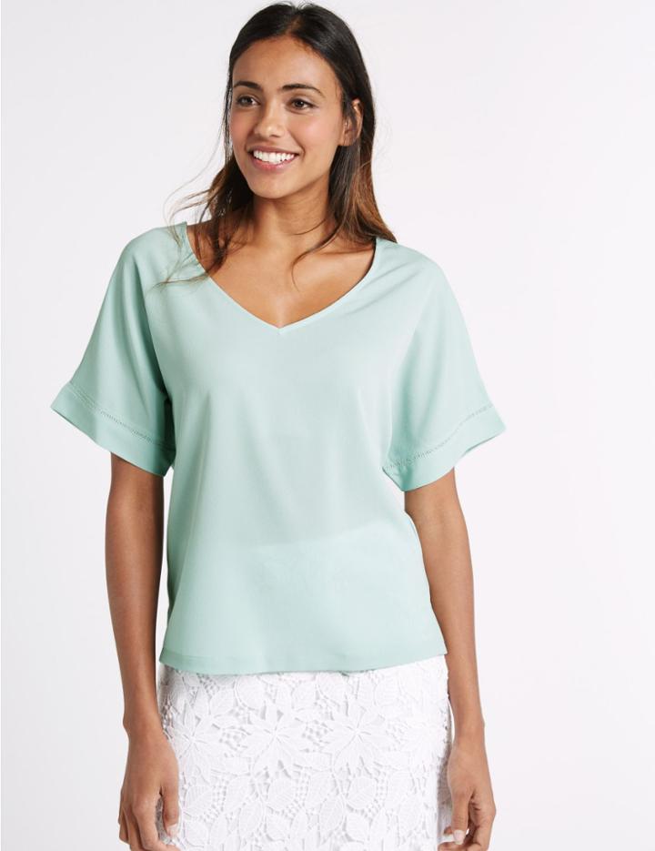 Marks & Spencer V-neck Short Sleeve Shell Top Duck Egg