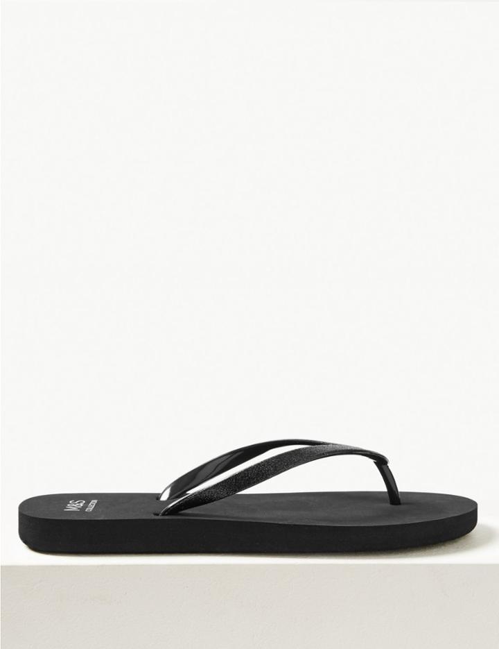 Marks & Spencer Open Toe Glitter Flip-flops Sandals Black