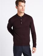 Marks & Spencer Merino Wool Blend Polo Shirt Burgundy Mix