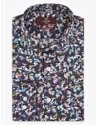 Marks & Spencer Tailored Fit Bird Print Easy To Iron Shirt Navy Mix