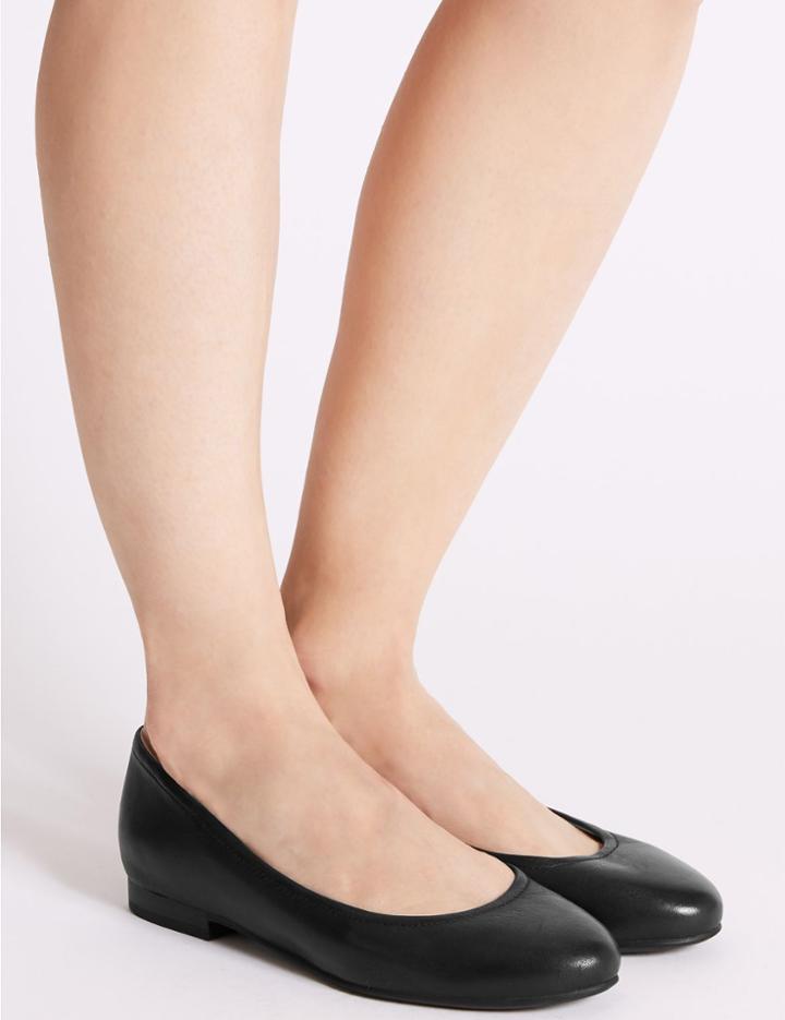 Marks & Spencer Wide Fit Leather Ballet Pumps Black