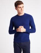 Marks & Spencer Pure Cotton Textured Slim Fit Jumper Bright Blue