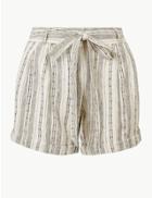 Marks & Spencer Striped Casual Shorts Ivory Mix
