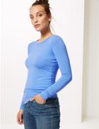 Marks & Spencer Modal Rich Round Neck Long Sleeve T-shirt Cornflower