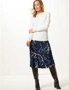 Marks & Spencer Printed Jersey A-line Midi Skirt Navy Mix