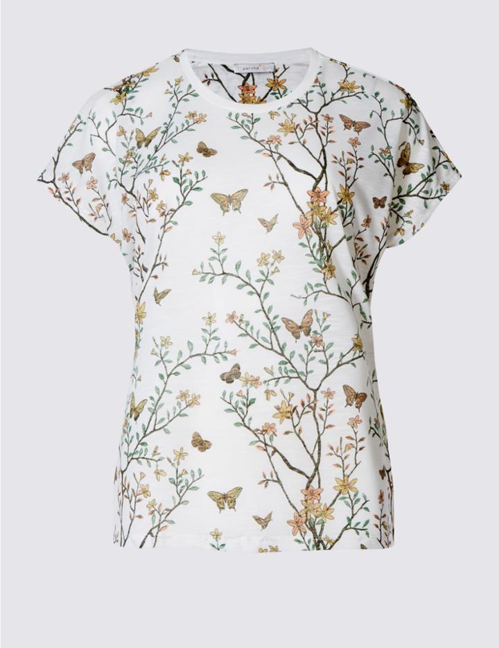 Marks & Spencer Butterfly & Floral Print T-shirt White Mix