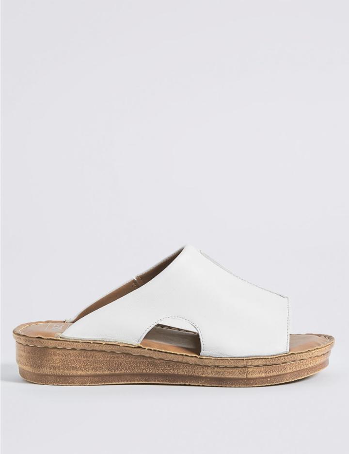 Marks & Spencer Leather Flatform Seamed Sliders White