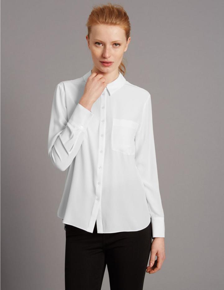 Marks & Spencer Pure Silk Tie Back Long Sleeve Shirt White