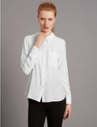 Marks & Spencer Pure Silk Tie Back Long Sleeve Shirt White