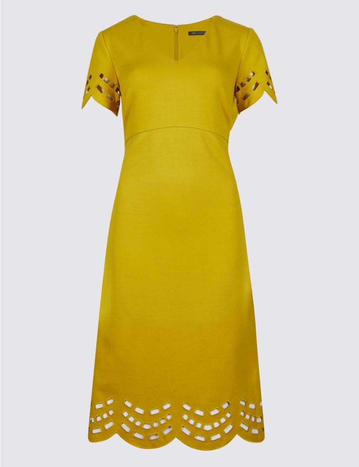 Marks & Spencer Cutwork V-neck Short Sleeve Tunic Dress Winter Lime