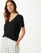 Marks & Spencer V-neck Short Sleeve Straight Fit T-shirt Black