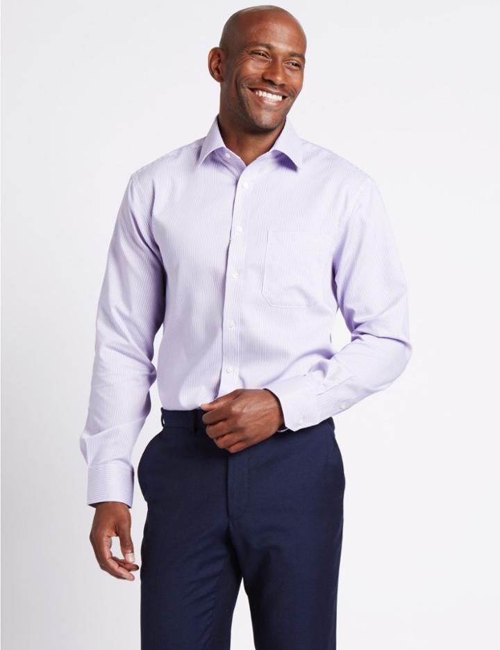Marks & Spencer Pure Cotton Non-iron Shirt With Pocket Lilac