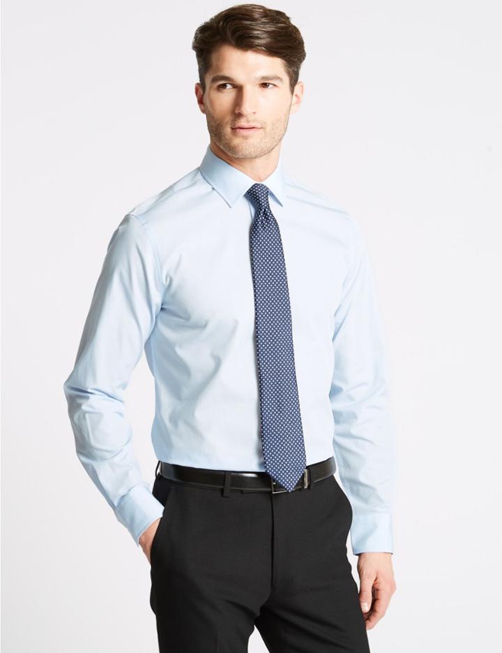 Marks & Spencer Cotton Blend Easy To Iron Slim Fit Shirt Sky Blue