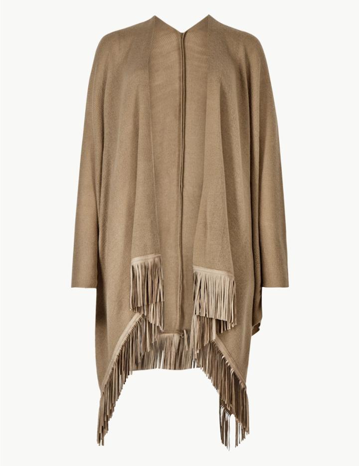 Marks & Spencer Textured Fringe Detail Wrap Camel Mix
