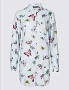 Marks & Spencer Butterfly Print Longline Long Sleeve Shirt Multi