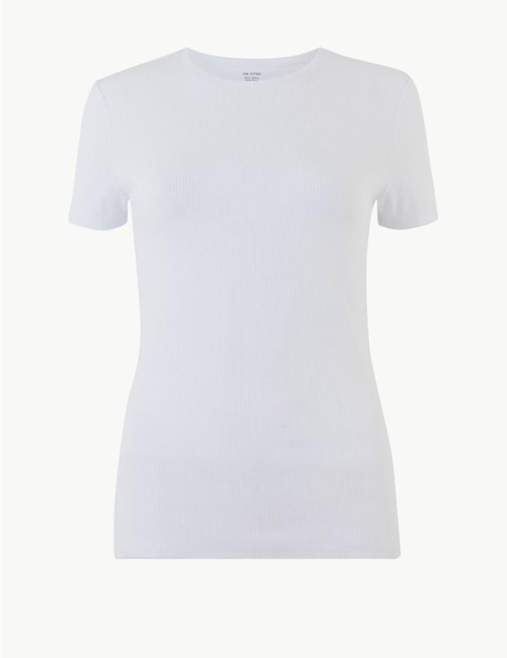 Marks & Spencer Textured Round Neck Short Sleeve T-shirt Soft White