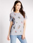 Marks & Spencer Pure Cotton Embroidered T-shirt Grey Mix