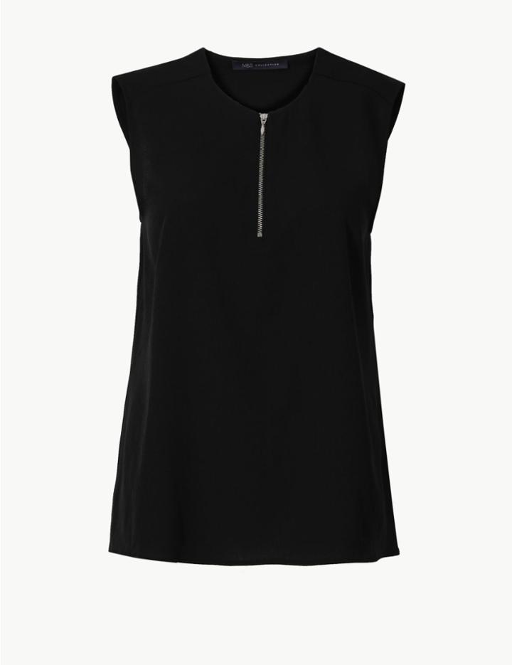 Marks & Spencer Zipped Detail Round Neck Shell Top Black