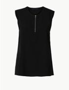 Marks & Spencer Zipped Detail Round Neck Shell Top Black