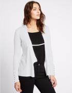 Marks & Spencer Ribbed Open Front Cardigan Soft White