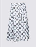Marks & Spencer Pure Cotton Floral Print A-line Midi Skirt Blue Mix