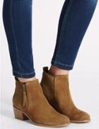 Marks & Spencer Wide Fit Suede Block Heel Zip Ankle Boots Tan