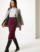 Marks & Spencer Cotton Rich Textured Pencil Midi Skirt Burgundy
