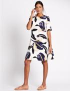 Marks & Spencer Floral Print Half Sleeve Swing Dress Ivory Mix
