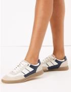 Marks & Spencer Leather Suede Panel Lace Up Trainers Navy Mix