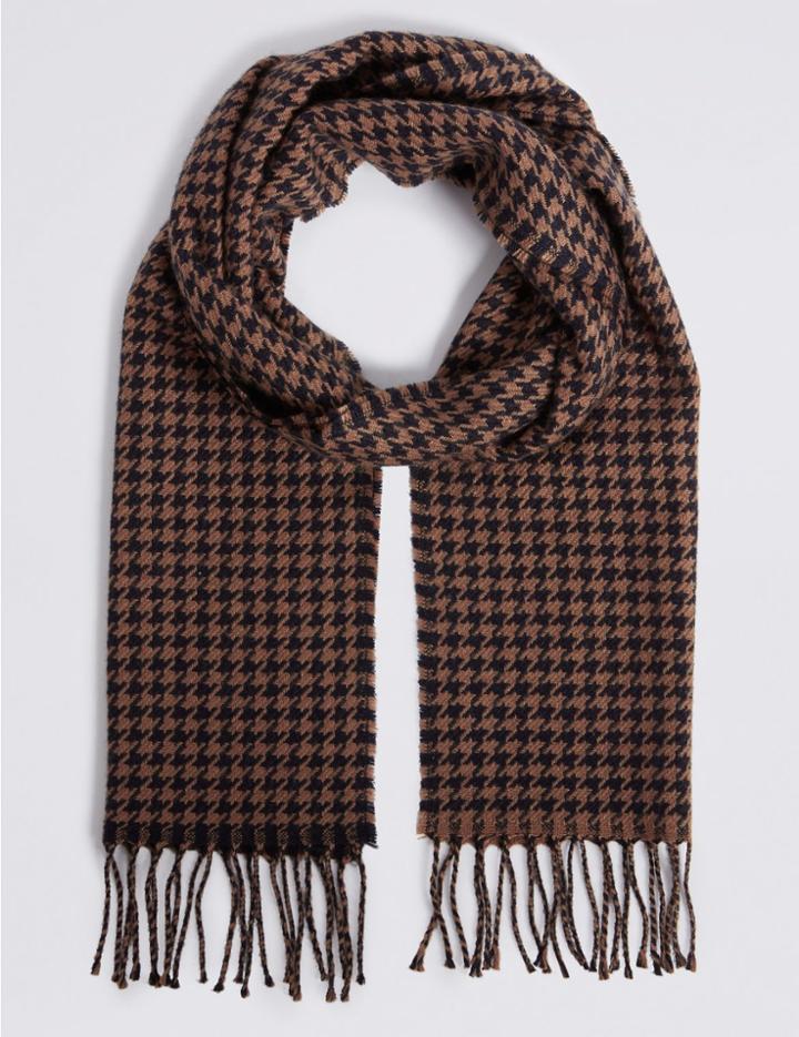 Marks & Spencer Dogstooth Woven Scarf Camel Mix