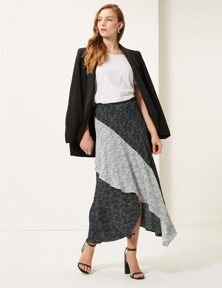 Marks & Spencer Polka Dot Wrap Midi Skirt Black Mix