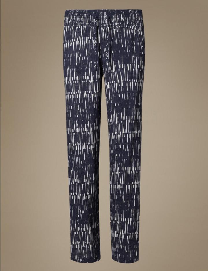 Marks & Spencer Shard Print Wide Leg Trousers Navy Mix