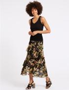 Marks & Spencer Floral Print Ruffle Wrap Midi Skirt Black Mix