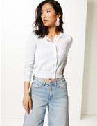 Marks & Spencer Pure Cotton Cropped Round Neck Cardigan Soft White
